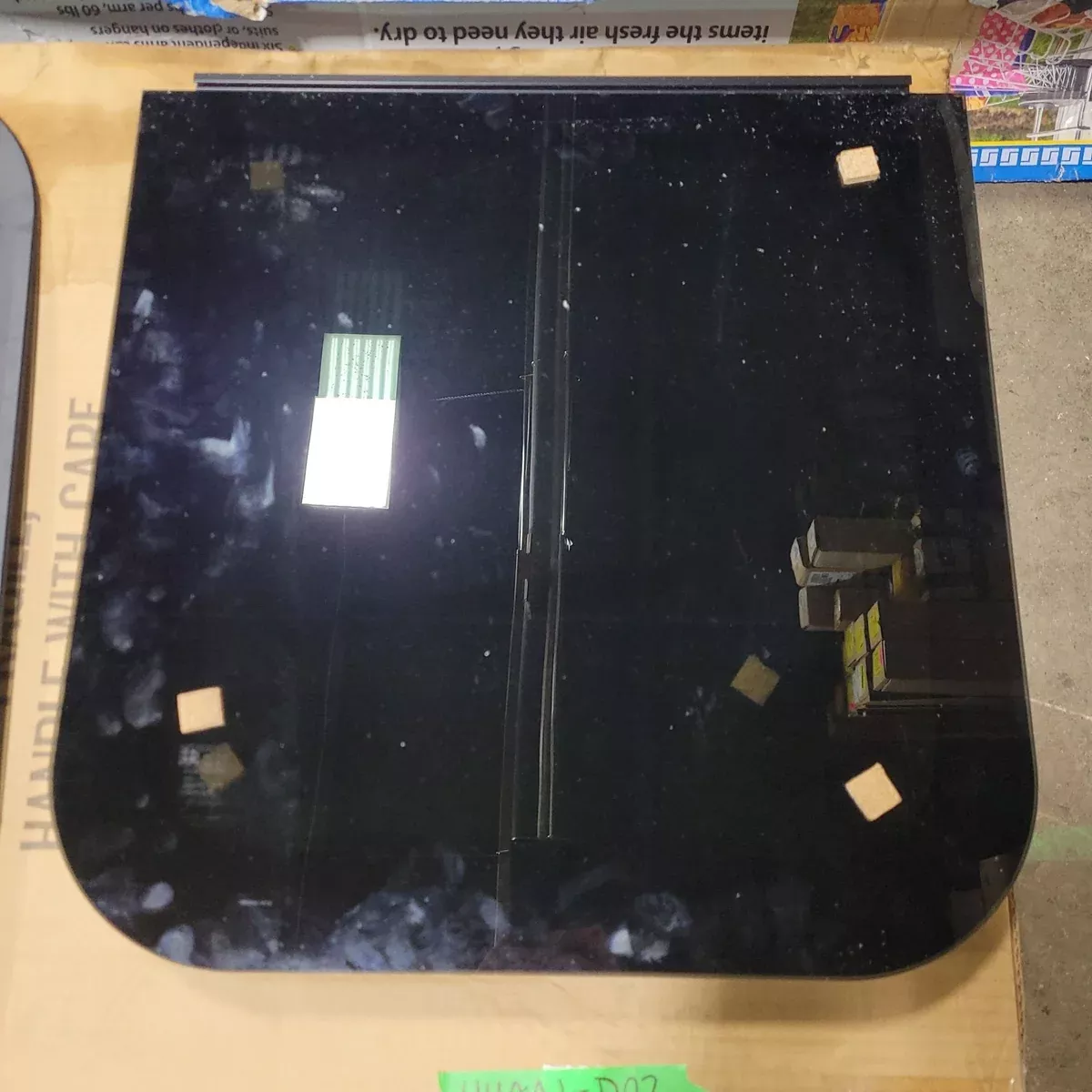 Used Black Radius Frameless Opening Window : 19 1/4″ X 19″ X1/2″ D
